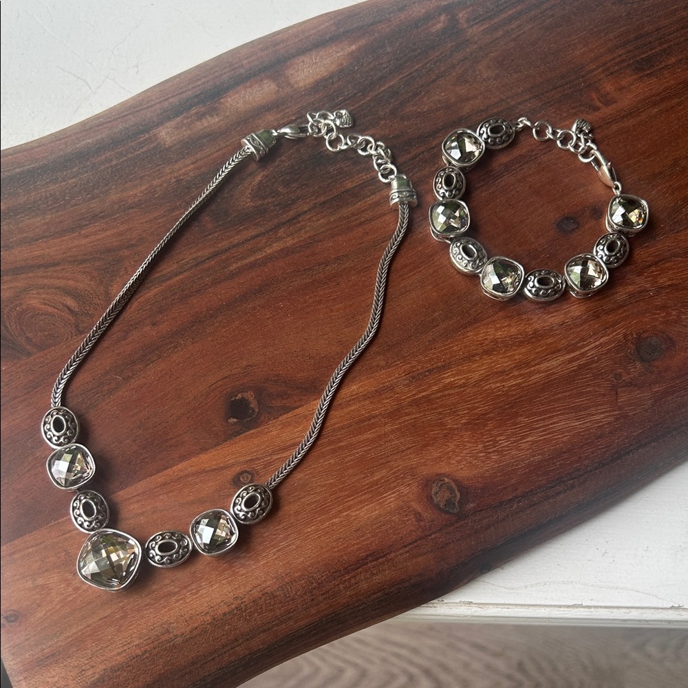 Brighton Silver-Tone Clear Crystal Necklace and Bracelet Set Vintage